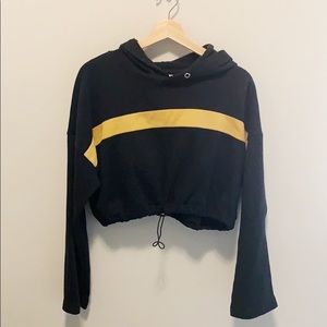 Yellow Striped Crop Hoodie